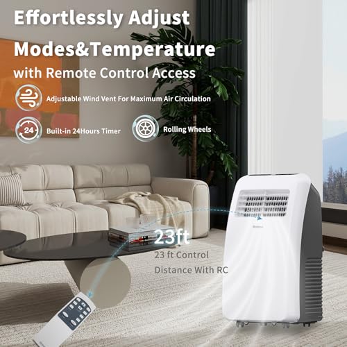 Image of Shinco 8,000 BTU Portable Air Conditioner - 3-in-1 Cool /Dehumidifier /Fan for Rooms Up to 350 sq.ft, Remote Control & 24H Timer, Compact AC Unit for Bedroom /Office
