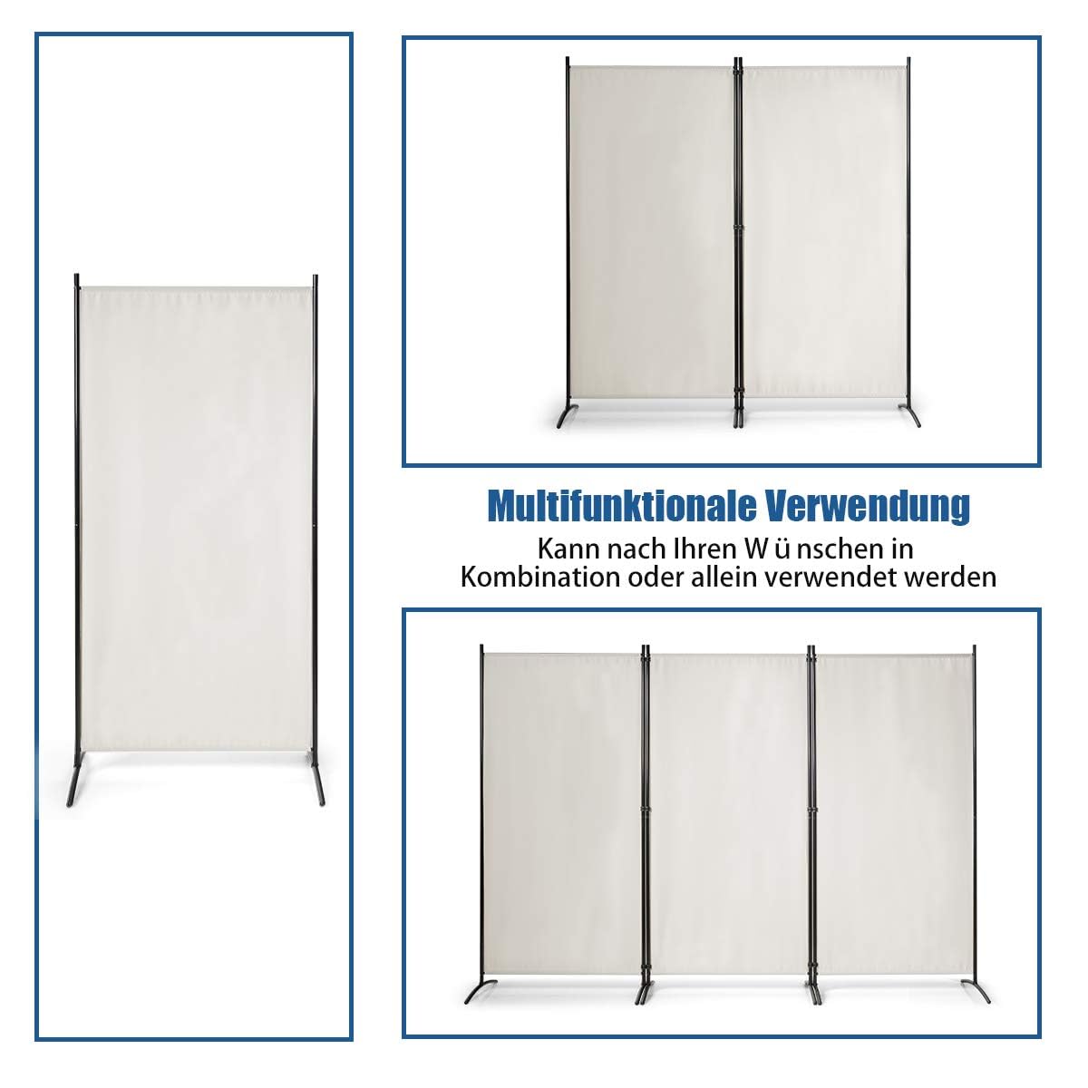 FANTASK 260 x 183 cm, biombo Plegable de 3 Piezas, biombo de Metal y poliéster, Pantalla de privacidad para Interiores, para casa, Oficina, terraza, extraancho