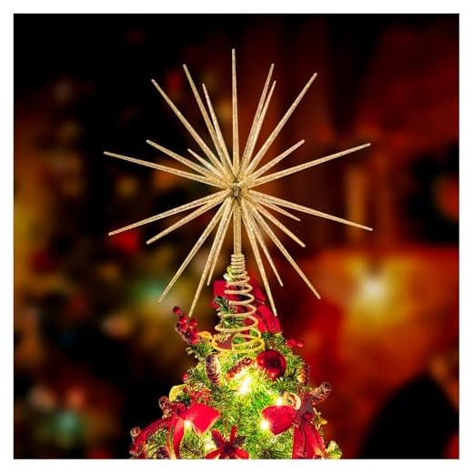 13.7 Inch Gold Christmas Tree Topper - 3D Burst Gold Tree Topper, Exploding Star Christmas Tree New Year Holiday Tree Decoration