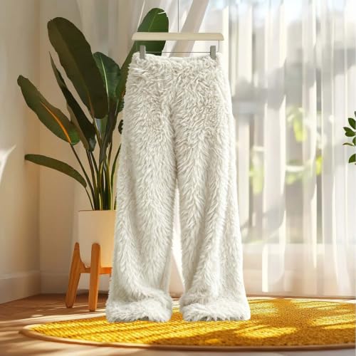 PXQIRMR Wide Leg Pants for Women Fuzzy Elastic Waist Winter Lounge Pants - image 3
