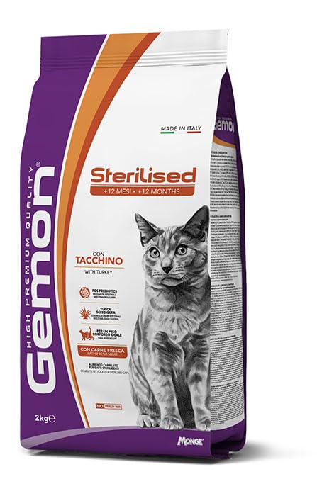 Gemon - Alimento seco para gatos adultos esterilizados de todos los tamaños, paquete de 2 kg