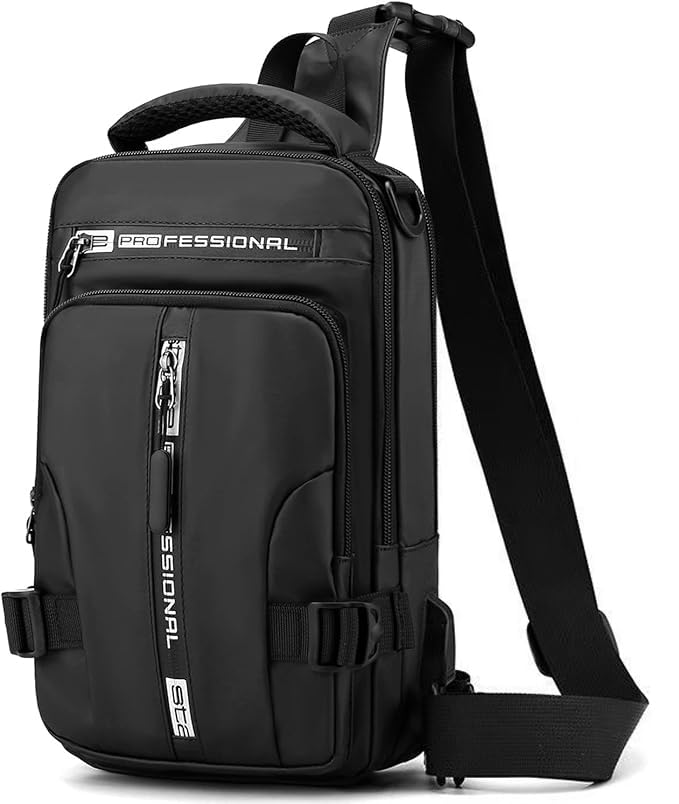 Mixroom - Zaino Borsa Monospalla Uomo Porta Tablet Zainetto Borsello a Tracolla Regolabile Con Attaco USB Z20 Nero