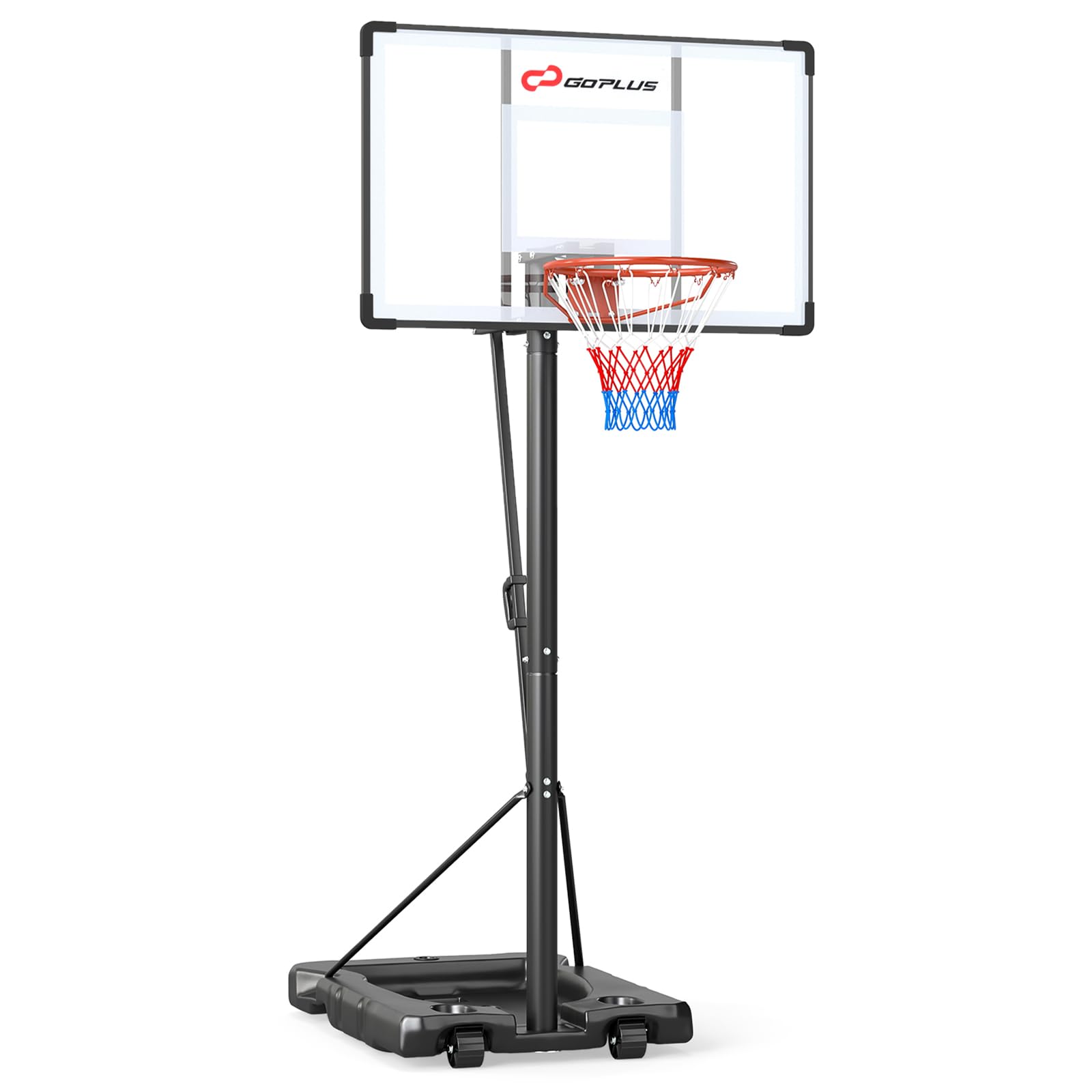 COSTWAY Canasta de Baloncesto, Altura Ajustable de 10 Niveles, 170 a 305 cm, Base Rellenable y Ruedas, Canasta de Baloncesto Niños Adultos Interior Exterior