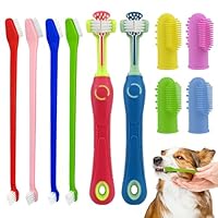 Hundezahnbürste Set, 10 Stück, für Hunde und Katzen, 2 Stück 3-Kopf Hundezahnbürsten, 4 Doppelkopf, 4 Fingerzahnbürsten, 360° Reinigung, für kleine und große Hunde, Familien mit mehreren Haustieren