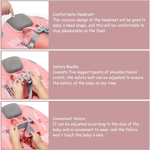 Image of Baby Pool Float with UPF50+ 3D Adjustable Canopy, Add Tail Mambobaby Float Non Inflatable Infant Floats for Pool, Cartoon Narwhal Baby Floats (NPink with Canopy-U05NPCTLUROHML01U05)