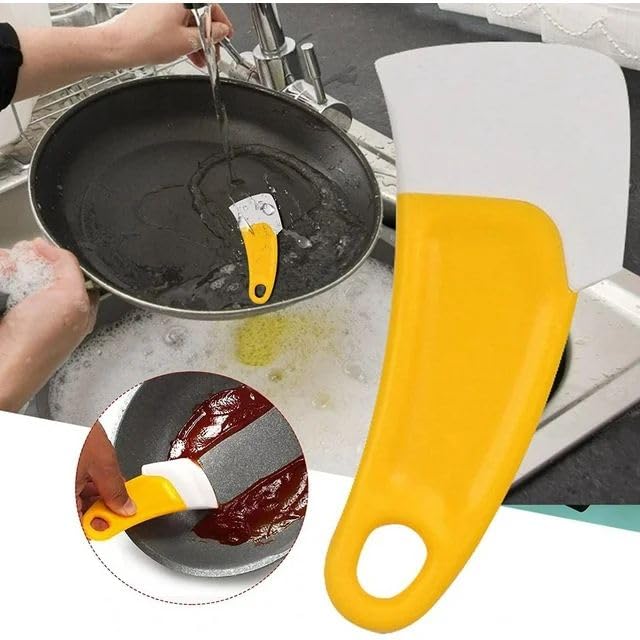 Image of 2Pcs Yellow Silicone Pan Cleaning Scraper, Mabor Cleaning Bowl Scraper Dish Scraper for Kitchen Non-stick Plastic Pot Scraper Tool for Pans Pots Cooking Utensils, 1, green,yellow