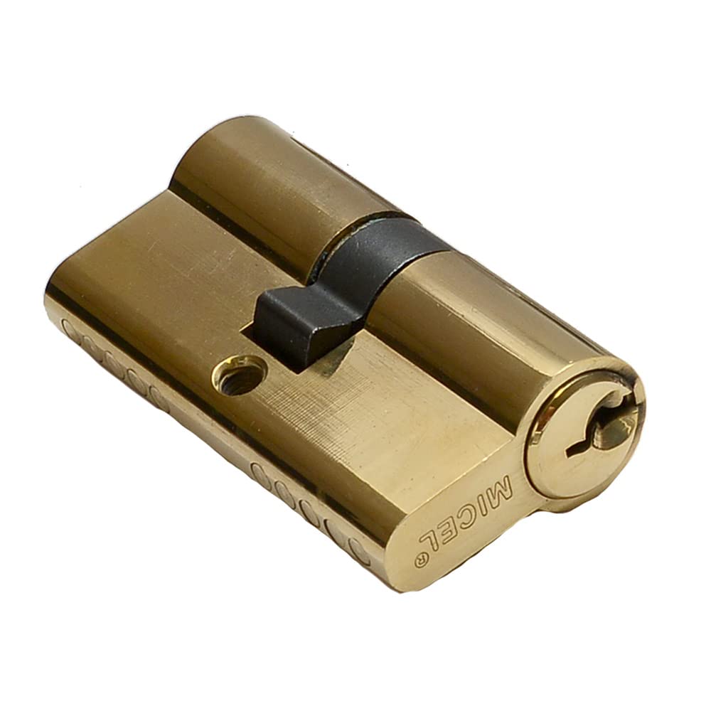 MICEL - 13144 – Security European Profile Double Clutch with Short Cam, Centered, 30 x 30, Includes Keys, Brass Finish, Gold, 60 x 17 x 33 mm