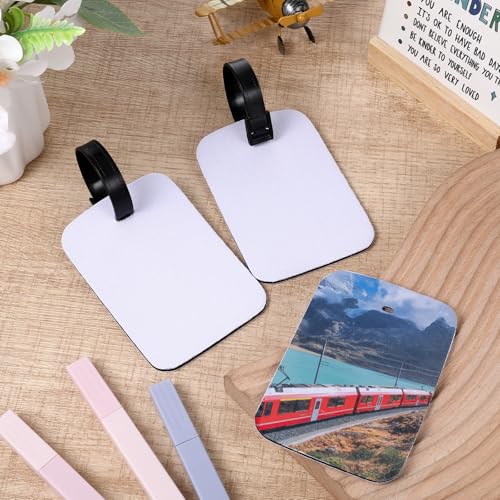 50 Pcs Sublimation Luggage Tags Blanks, White Double Sided MDF Travel Bag Tags with Strap, Heat Transfer DIY Suitcase Labels with Slots for Handmade Crafting, Keychains, ID Card Holders4