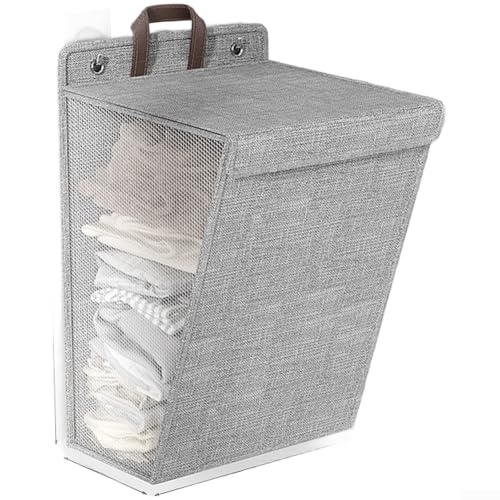 Cesta de lavandería plegable impermeable con tela de algodón con boca ancha y asas, adecuada para almacenamiento en el baño (gris, tamaño grande)