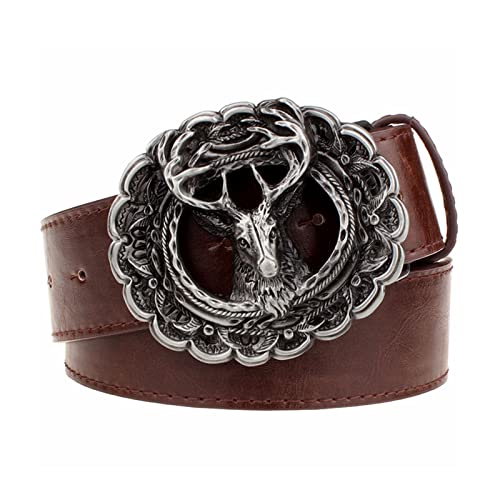 Men's Denim Belts,Long Horn Buckle Buckle Genuine Leather Belts Casual Decoration Fashion Style Belts