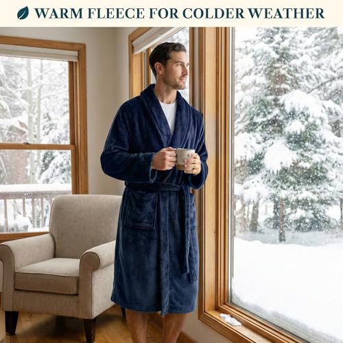 Image of PAVILIA Mens Soft Robe Bathrobe for Men, Lightweight Fleece Male Robe Long Bath Shower Spa