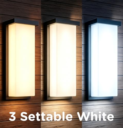 Image of Outdoor Wall Sconce 14 Inch, IP66 Waterproof, 2640LM Brightness, ETL, 3CCT | 3000K /4000K /5000K, 3 Power Levels 18W /20W /22W Porch Lights, Hardwired Outdoor Wall Light for Patio, Front Door, Garage