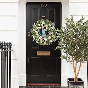 22 inch spring easter green leaves wreath for front door easter bunny wild flower eggs wreath for home decoration rustic farmhouse lamb ears floral for home  urban country home decor