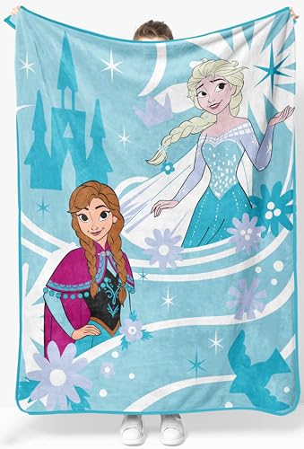 Jay Franco Disney Frozen Elsa & Anna Plush Fleece Throw Blanket for Kids - Soft Cozy 46x60 Inch Blanket for Couch Bed Travel Official Licensed Machine Washable Blue
