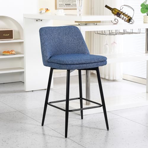 Butacos de altura para barra NewCosmos, juego de 2, giratorios 360°, con respaldo y patas metálicas, altura de asiento 25,6 pulgadas, para isla de cocina y pub, tapizados en tela de lino azul miniatura 6