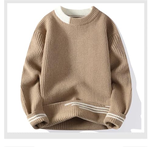 Men Vintage Contrast Loose Sweaters Twist Crew Neck Casual Knit Pullover3