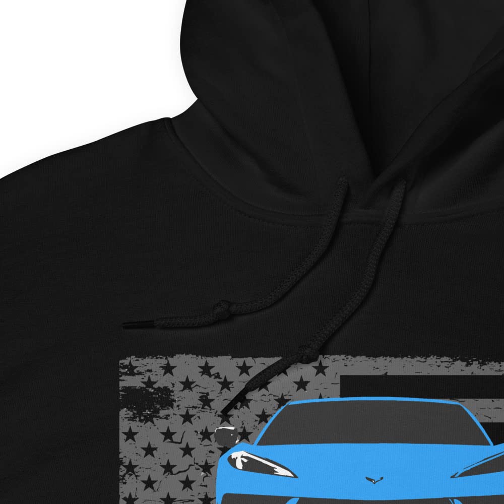 Blue 2020 sports car 'vette C8 Stingray Graphic Hoodie Pullover Sweatshirt | Car Lover Pullover