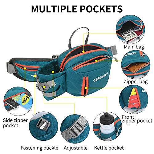 GERIINEER wasserdichte Bauchtasche Gürteltasche mit Flaschenhalter Damen und Herren, Bauchtasche Geeignet für Reise Sport Running und Alle Outdoor Aktivitäten, Hüfttasche Damen Herren Sport