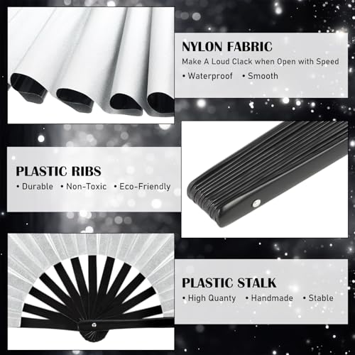 Image of Maitys Large Rave Fan Folding Handheld Fans 13'' Clap Fans for Line Dancing Clack Fan Holographic Festival Accessory for Martial Art Gift Performance, Includes 2 Pouch