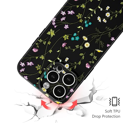 Image of RALEAVO Floral Case for iPhone 16 Pro, Flower Branch Pattern Design Cute Cover Case for Girls Women Slim Thin Soft Silicone Shockproof Anti-Slip Phone Case for iPhone 16 Pro (6.3 inch),Black | for iPhone 16 Pro Case with Cute Flower Branch Pattern Design,Pretty Case for Girls Women,Soft Silicone Shockproof Cover