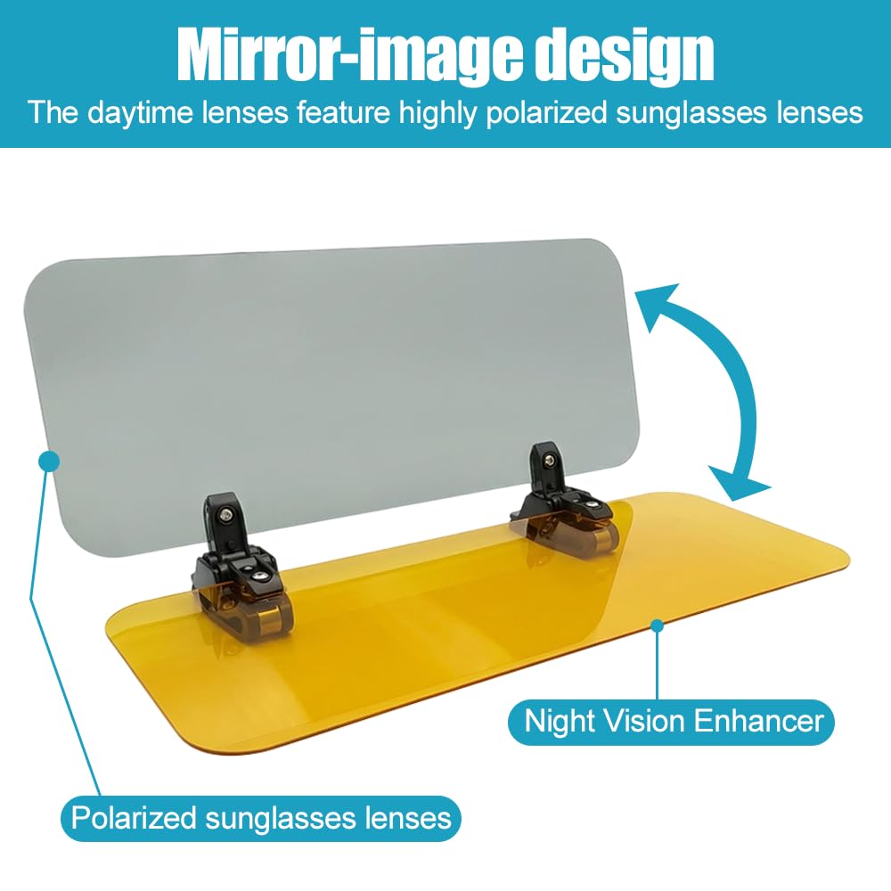 Estensore per parasole per auto, 2 in 1, antiriflesso, doppia clip, 180°, protezione dai raggi UV, per auto, SUV, furgoni, camion, sedile anteriore conducente o passeggero