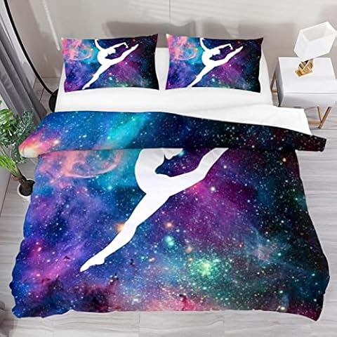 Ultra Soft Duvet Cover King Size Zipper Closure the Milky Way Gymnastics 3 Pcs Breathable Microfiber Quilt Cover Protector Set Cover
