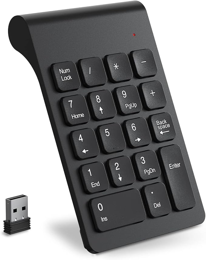 Wefly Wireless 18-Key Numeric Keypad Compact Number Pad with 2.4G Receiver for Laptop, Desktop, PC, Surface Pro Black