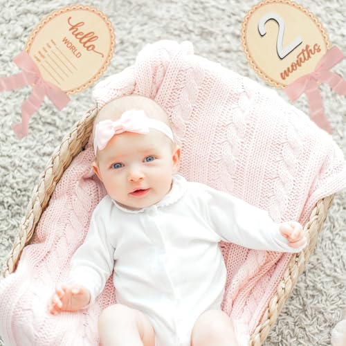 Colingmill 2 Pcs Monthly Baby Milestone Signs Cards with Pink Bow Wooden Coquette Discs Newborn Photography Props to Document Your Baby's Growth 1-12 Newborn Gift for Girl and Boy(Oval) by Colingmill - Image 6