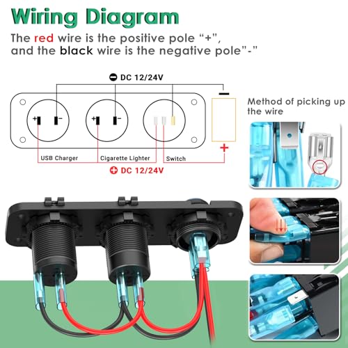 12V USB Outlet Panel 3 in 1, Dual Quick Charge 3.0 and PD3.0 USB C Car Charger Socket with LED Voltmeter, 300W Cigarette Lighter Socket and Toggle Switch DIY Kit for Marine Boat Truck RV, etc.