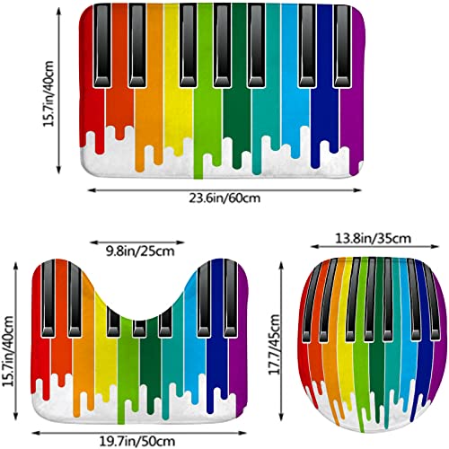 Badezimmerteppich-Set, 3-teilig, Regenbogenfarben, Farbflüsse, Klaviertastatur, waschbare Badeteppiche, rutschfest, mit Rückenpolster, Konturteppich und Toilettendeckelbezug – Bild 3