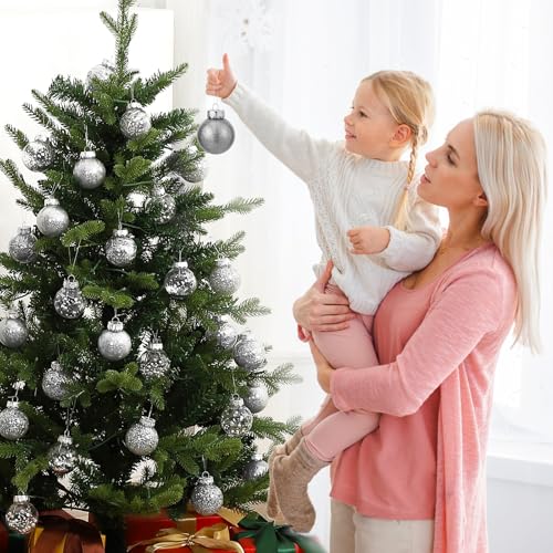 Garvee 30 Pcs Christmas Ball Ornaments, 2.36 Inch/6 Cm Christmas Balls, Christmas Plastic Decorative Baubles, Shatterproof Christmas Tree Ball for Holiday Wedding Party Decoration, Silver