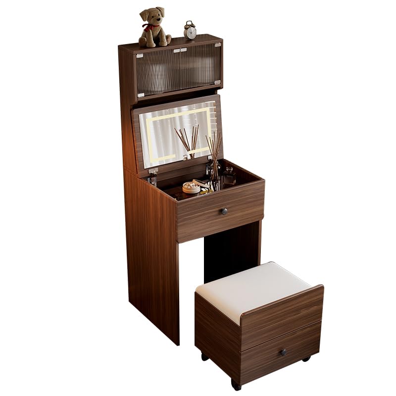 Tocador moderno 3 en 1 con espejo LED regulable y taburete con almacenamiento