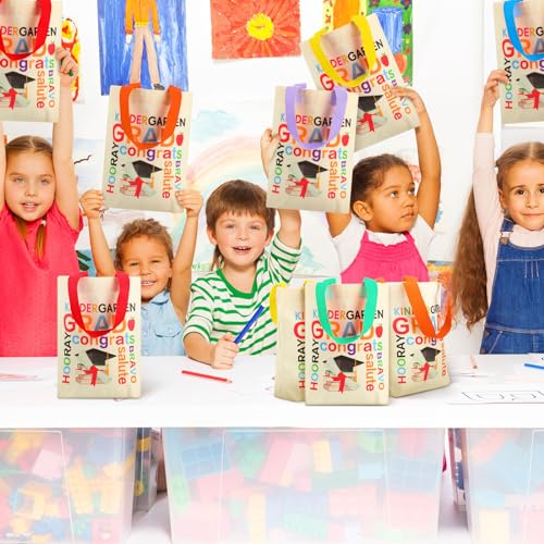 Silkfly 30 Pcs Kindergarten Graduation Gifts Bulk Mini Kindergarten Tote Bag Kindergarten Grad Canvas Tote for Kids Grad Party Supplies 6