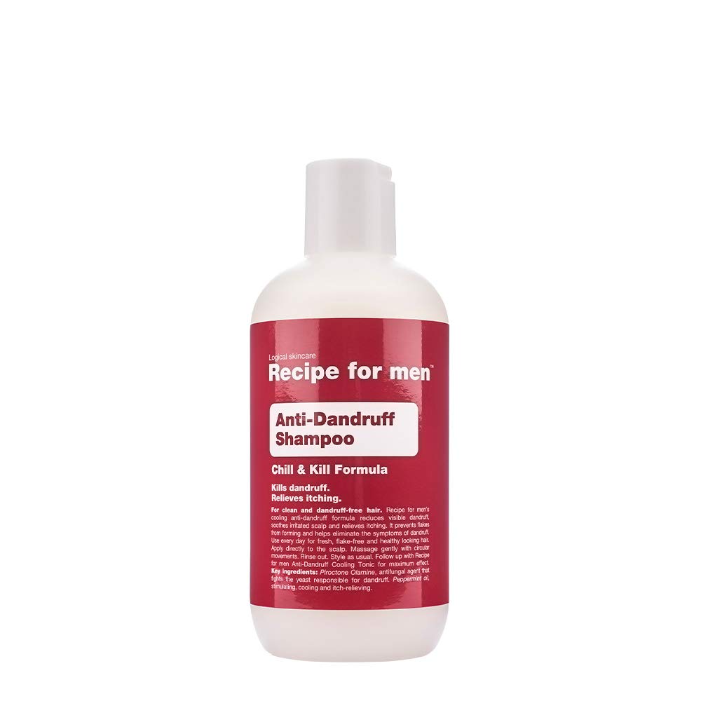 RECIPE FOR MEN champú anticaspa - fórmula refrescante para un cabello sano y sin caspa, calma y alivia el cuero cabelludo, made in Sweden, 250 ml