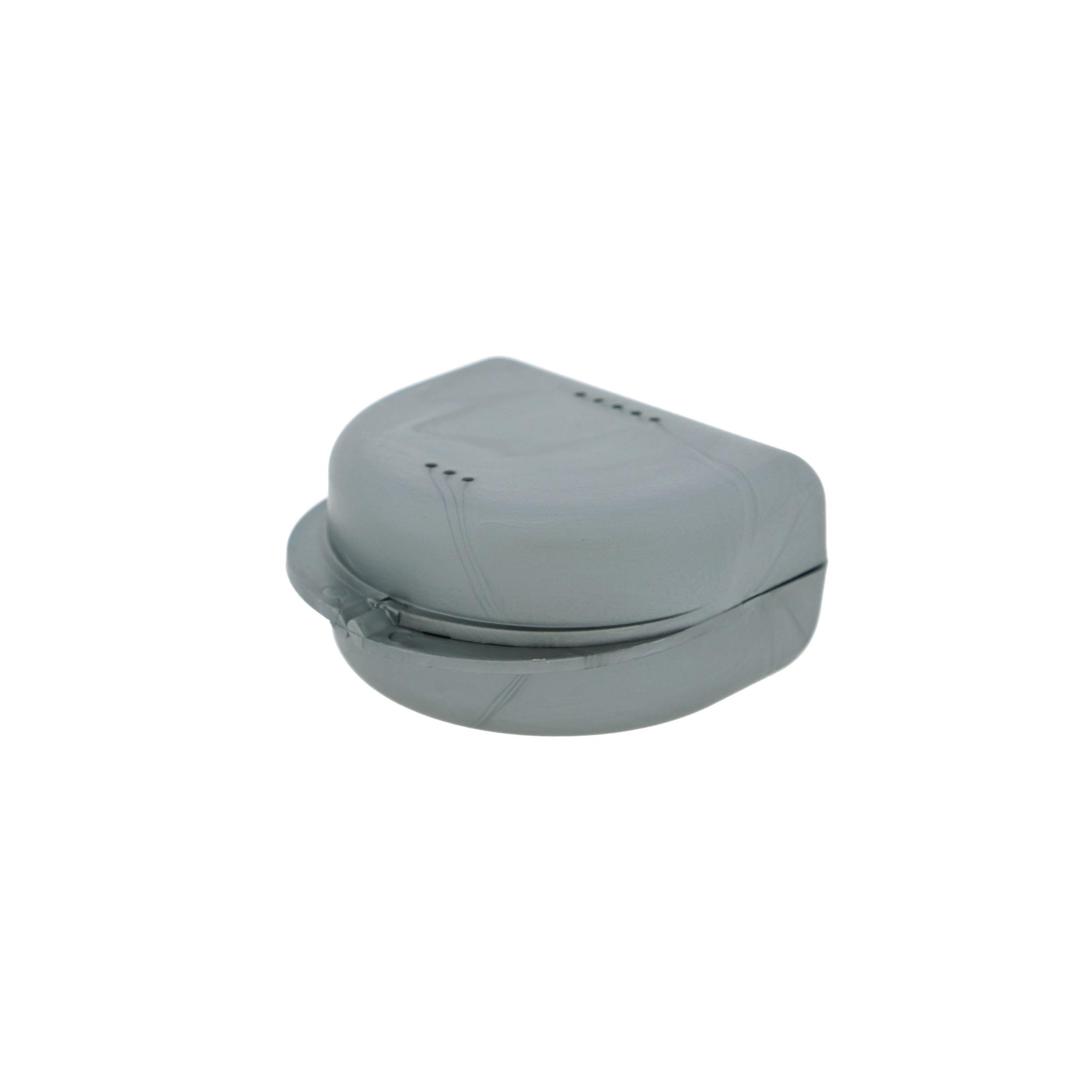 Dr. Bauer's Zahnspangenbox, KFO-Dose, Hygienische Aufbewahrungsbox für Zahnspangen, Prothesen, mit Luftlöchern (Silber, 4,10cm hoch)