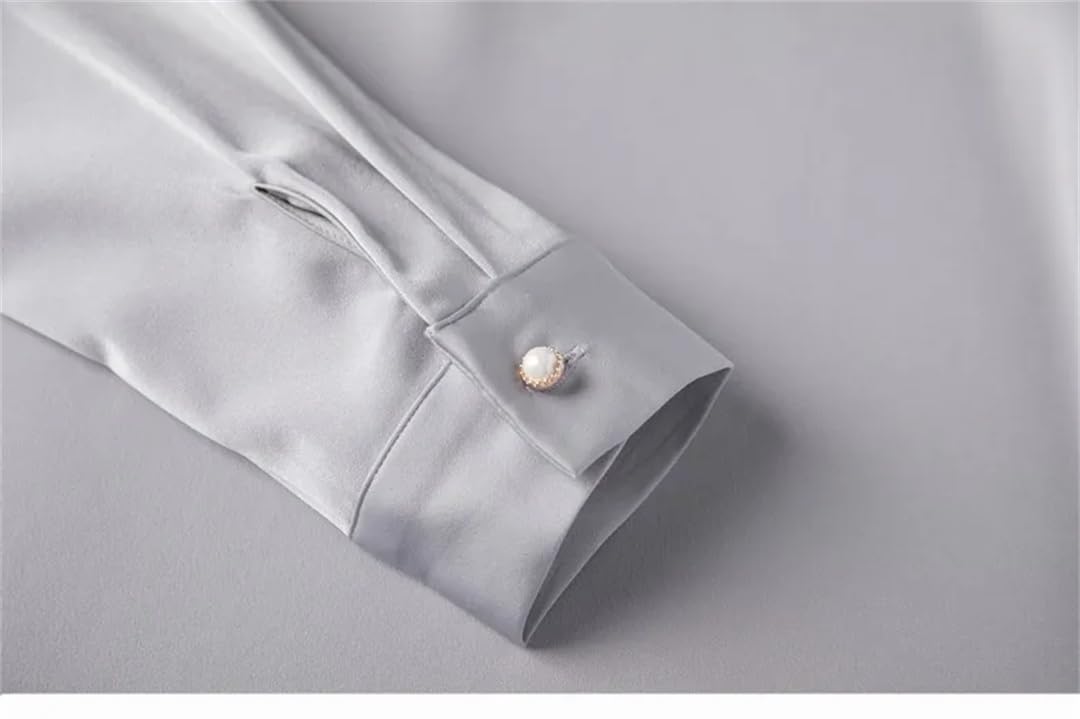 Blusa elegante de satén con estampado de lazo para mujer, para oficina, negocios, cuello en V, manga larga, holgada