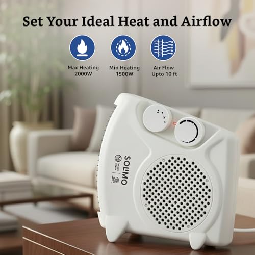Image of Amazon Brand - Solimo 2000 /1000 Watts Room Heater with Adjustable Thermostat (ISI certified, Beige colour, Ideal for Small to Medium Room / Area)
