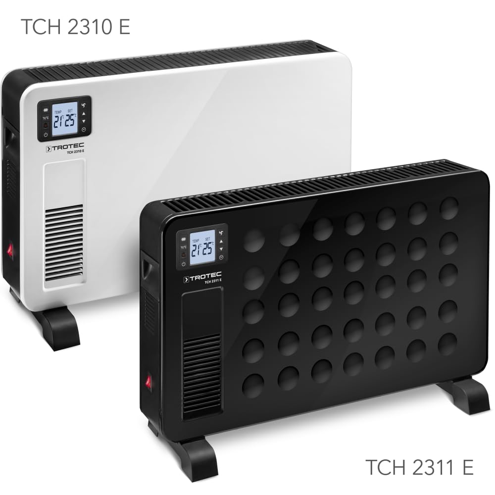 TROTEC Konwektor TCH 2310 E Designerski grzejnik elektryczny moc 1000 W / 1300 W / 2300 W dla pomieszczeń do 27 m² / 67 m³ przenośny i energooszczędny, biały