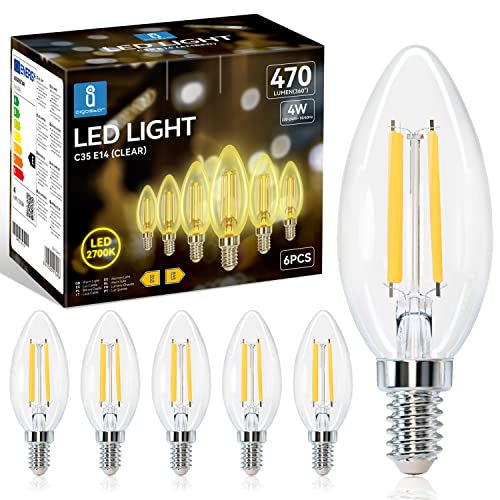 Aigostar Żarówka LED E14 Edison Candle, 4 W, odpowiednik 40 W, ciepłe światło 2700 K, 470 lumenów, dekoracyjna żarówka LED C35 w stylu vintage, nieściemnialna, szkło przezroczyste, opakowanie 6 sztuk