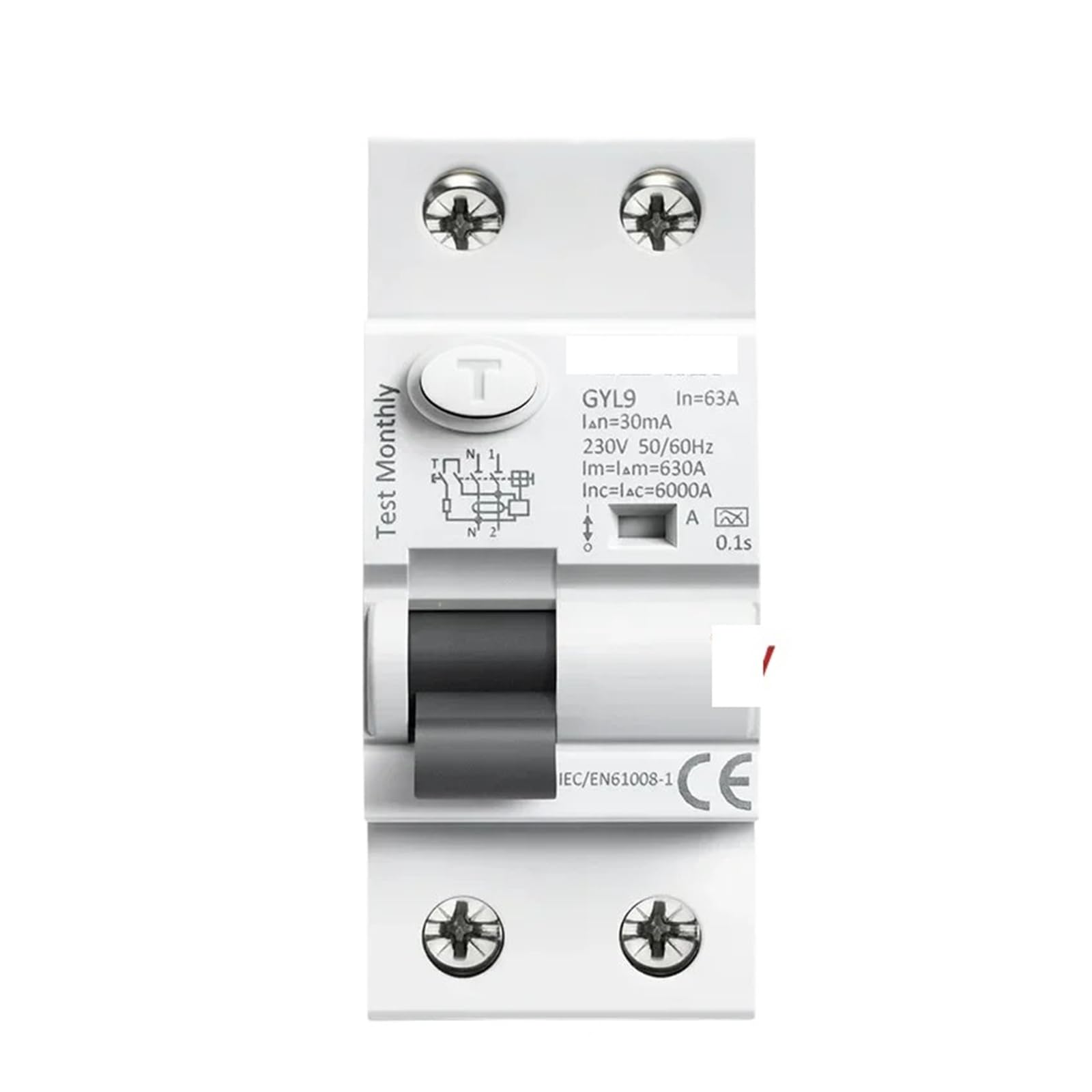 Disyuntor de corriente residual electromagnético CA 63A 300mA para redes monofásicas 4