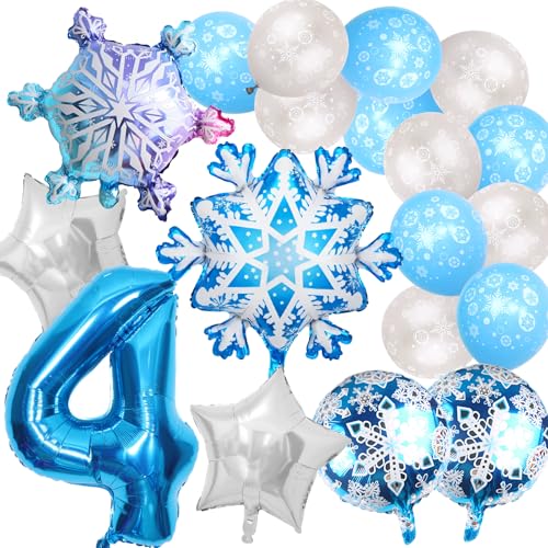 19 Pièces Ballon Anniversaire 4 Ans, Ballon de Flocon de Neige, Ballons en Aluminium Flocon de Neige, Ballons Flocon de Neige Princesse, Anniversaire...