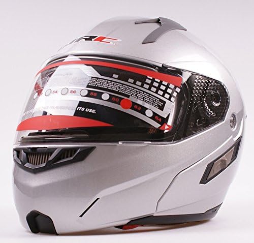 Front view of silver MRC helmet with clear visor down