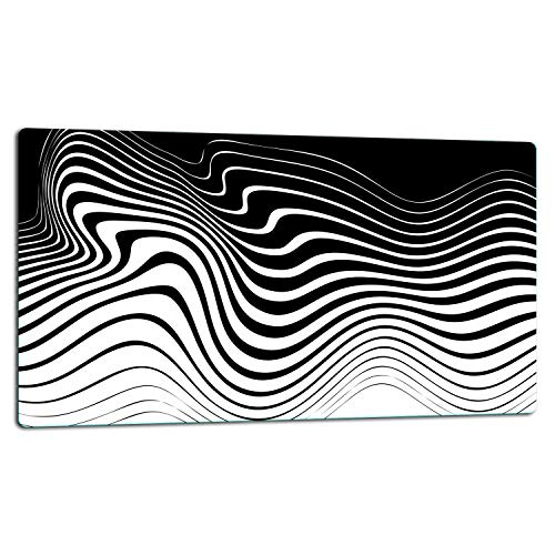 TMK Tabla de cortar de cristal, placa de cristal de 1 pieza, placa de corte de cristal, protección contra salpicaduras, placa de cristal universal, 52 x 30 cm, diseño negro y blanco