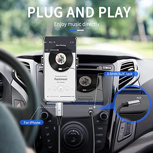Image of Aux Cord for iPhone, iSkey 3.5mm Aux Cable for Car Compatible with iPhone 13 12 11 XS XR X 8 7 6 iPad iPod for Car Home Stereo, Speaker, Headphone, Support All iOS Version - 3.3ft (Silver)