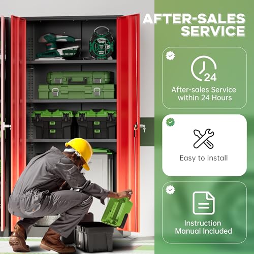 Image of INTERGREAT Metal Storage Cabinet,72 inch Steel Lockable File Cabinet with Locking Doors and Adjustable Shelves,Locking Tool Cabinets for Office,Home,Garage,Gym,School (Black Red)