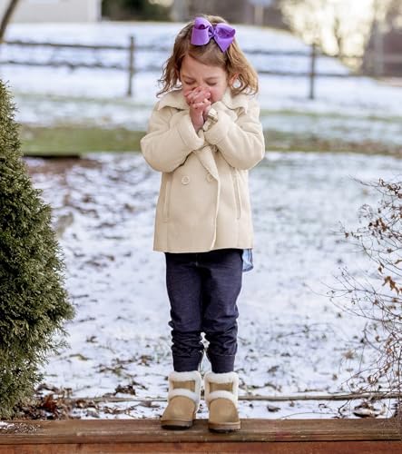 Image of Cubufly Toddler Little Girls Boots Warm Winter Kids Ankle Fur Lined Snow Shoes Non-Slip