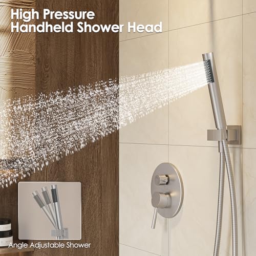 Image of Gabrylly Shower System, Wall Mounted Shower Faucet Set with Shower Valve, High Pressure 10 inch Rain Shower head with Handheld Spray Combo, 2 Way Rainfall Shower Head Set, Brushed Nickel