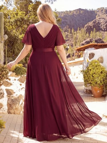Image of Ever-Pretty Women's Chiffon Formal Evening Dresses for Curvy Women V-Neck Plus Size Floor Length Bridesmaid Dress