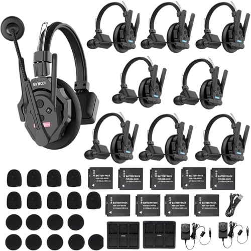 SYNCO XTALK XPRO9 X9 9-Person Wireless Intercom Headset System with Microphone Built-in Battery 350M/1148FT Operating Range Real-time Monitoring for Movie Shoot Live Show Stage Performance