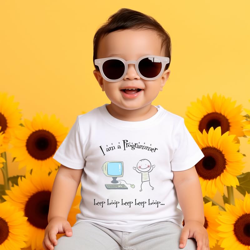 Image of KNITROOT Programmer Special, I Am A Programmer Beep Boop Beep Boop, T-Shirt, Unisex Baby Kids Half Sleeve Regular FIt 100% Cotton White Tshirt, Kids Cloths for Boys & Girls